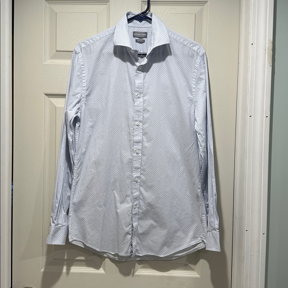 Michael Kors men’s medium Slim Fit‎ Light blue white pattern Shirt